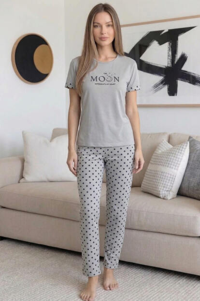 Melanj Wonderful Desenli Bambu Kısa Kol Kadın Pijama Takımı - 6