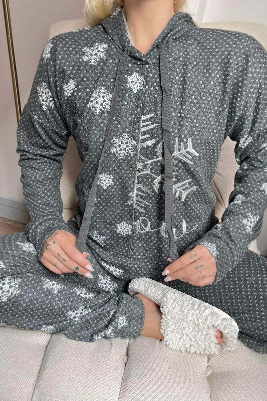 Melanj Yarım Tane Desenli Yumoş Örme Pijama Takımı - Pijamaevi (3)