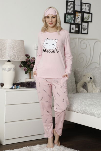 Meow Desenli Uzun Kollu Kadın Pijama Takımı - 2