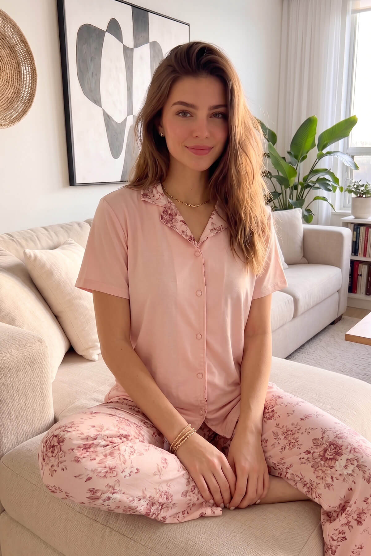 Mercan Florado Exclusive Önden Düğmeli Kısa Kollu Kadın Pijama Takımı - Pijamaevi (2)