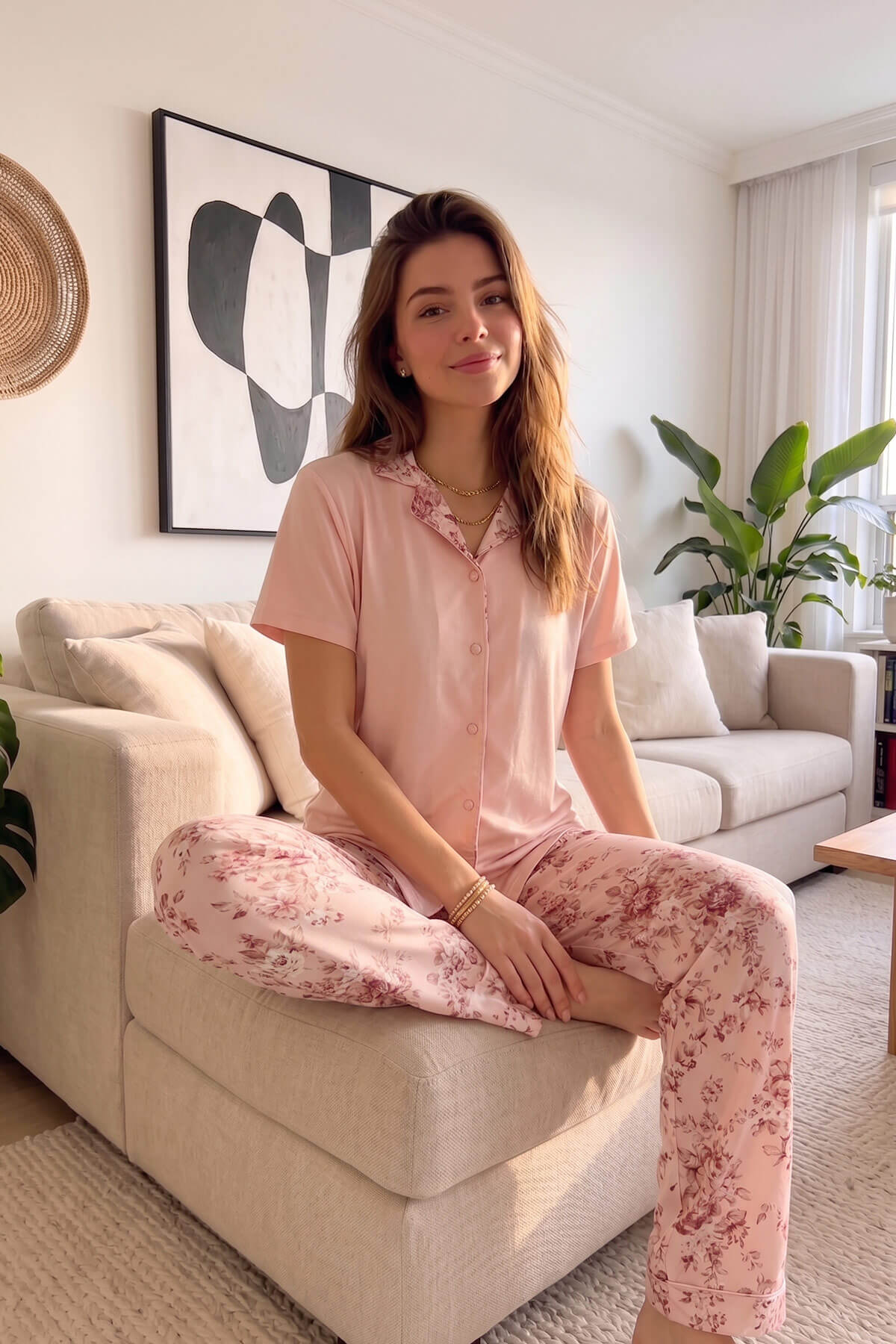 Mercan Florado Exclusive Önden Düğmeli Kısa Kollu Kadın Pijama Takımı - Pijamaevi (3)