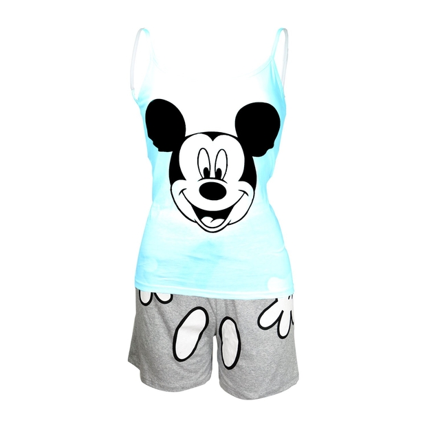 Mickey Mouse Desenli Bayan Askılı Gri Şortlu Pijama Takımı - 1