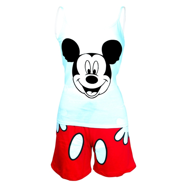 Mickey Mouse Desenli Bayan Askılı Kırmızı Şortlu Pijama Takımı - 1