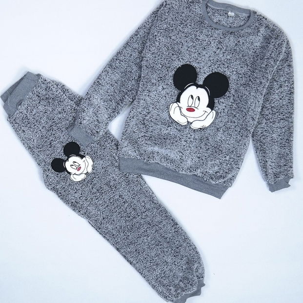 Mickey Mouse Desenli Tam Peluş Pijama Takımı - 2