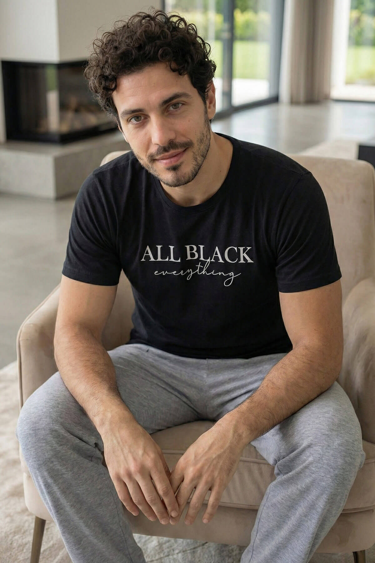 Midnight All Black Baskılı Kısa Kollu Cotton Erkek Pijama Takımı - Pijamaevi