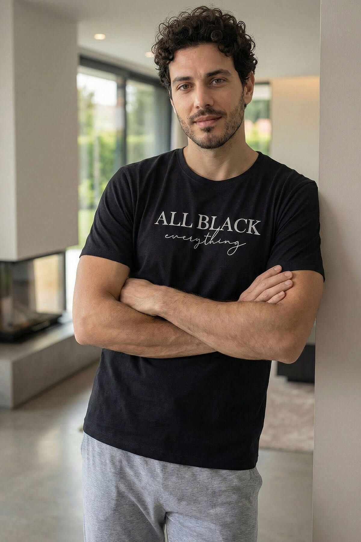 Midnight All Black Baskılı Kısa Kollu Cotton Erkek Pijama Takımı - Pijamaevi (1)