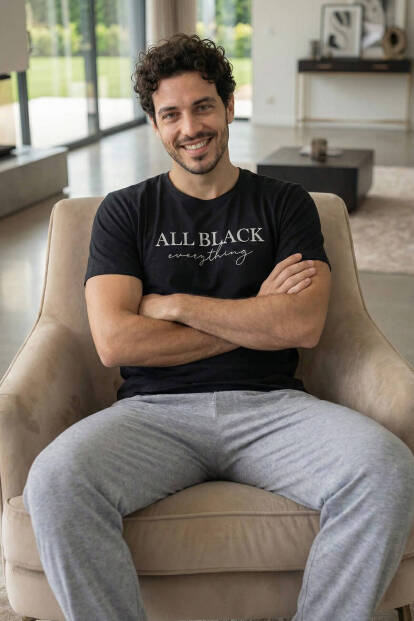 Midnight All Black Baskılı Kısa Kollu Cotton Erkek Pijama Takımı - 3