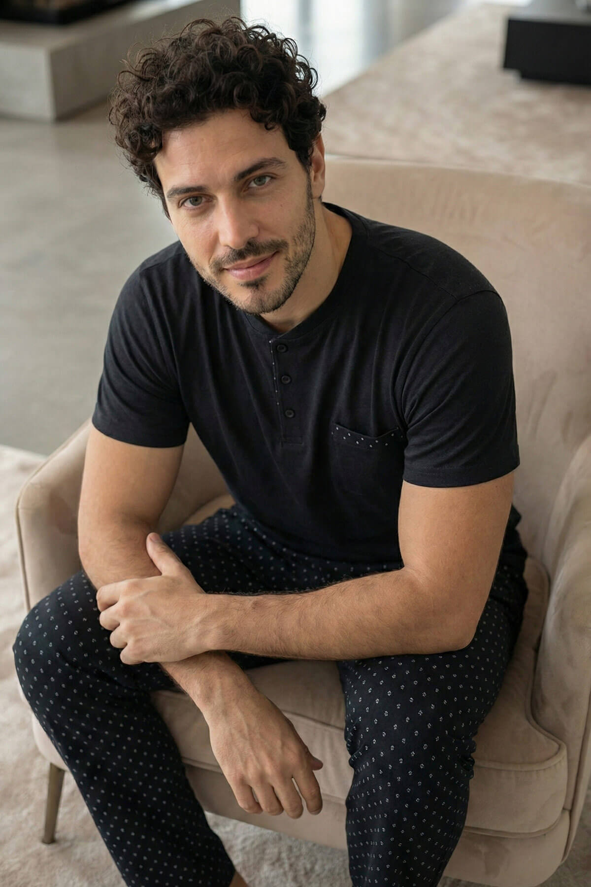 Midnight Black Kısa Kollu Cep Detaylı Elegant Erkek Pijama Takımı - Pijamaevi (2)