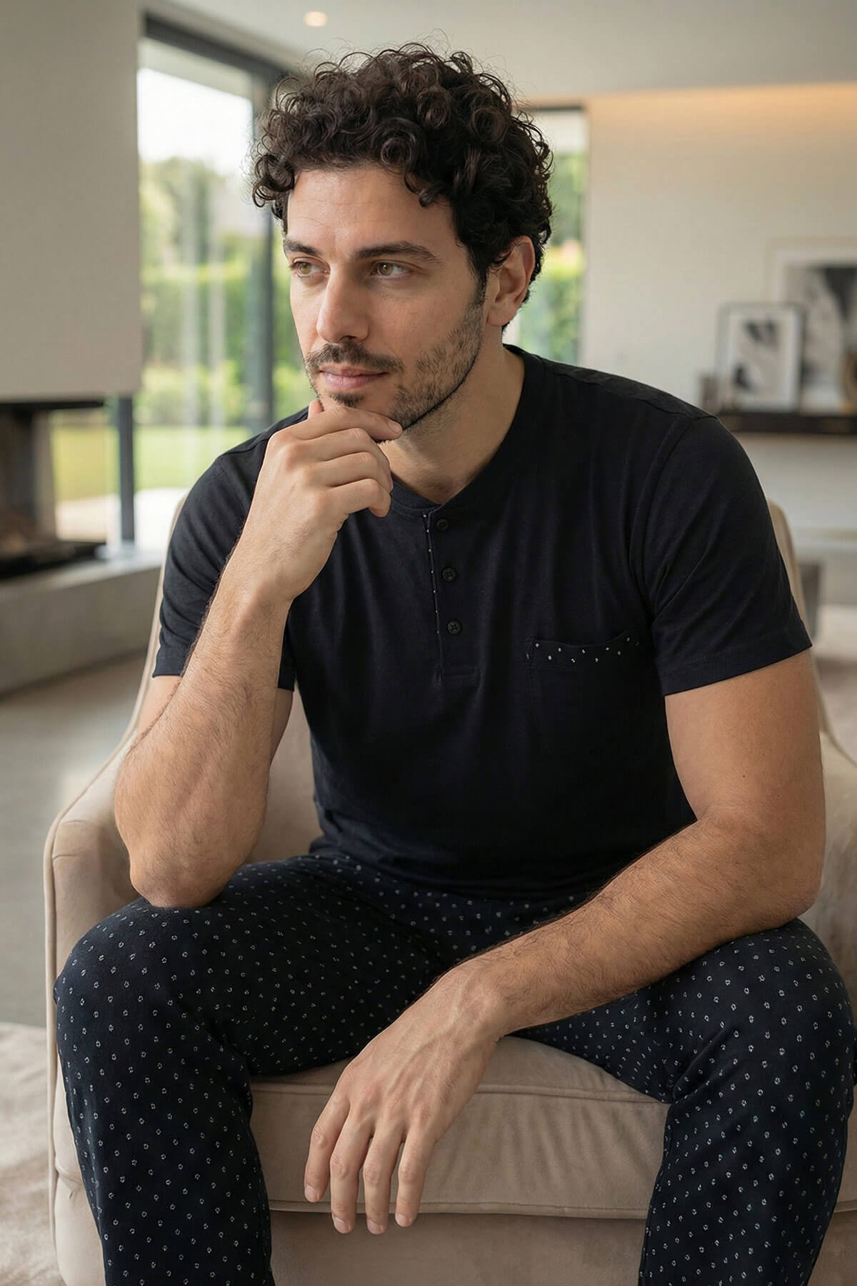 Midnight Black Kısa Kollu Cep Detaylı Elegant Erkek Pijama Takımı - Pijamaevi (3)