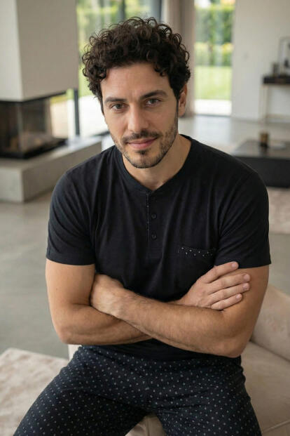 Midnight Black Kısa Kollu Cep Detaylı Elegant Erkek Pijama Takımı - 6