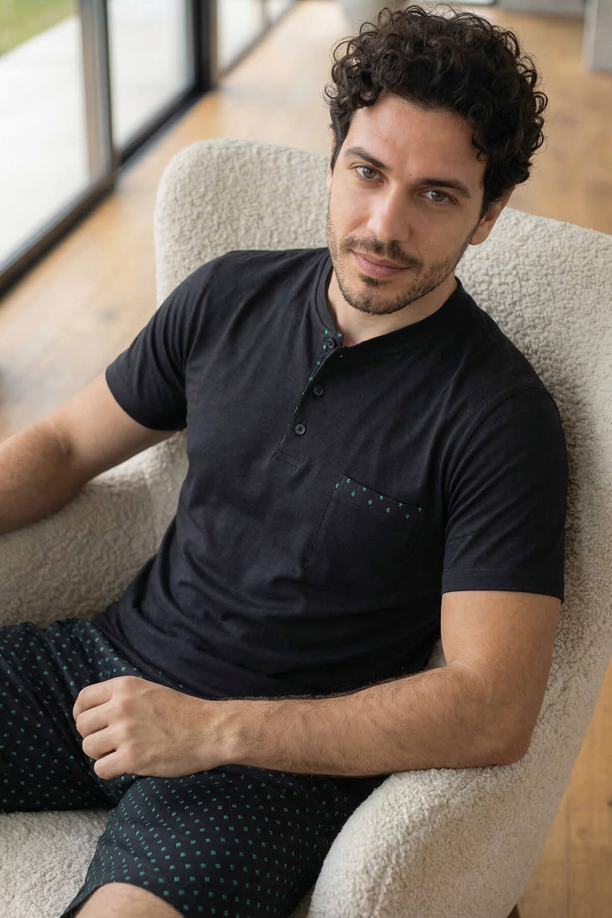 Midnight Black Şortlu Pat Detaylı Elegant Erkek Pijama Takımı - Pijamaevi (1)