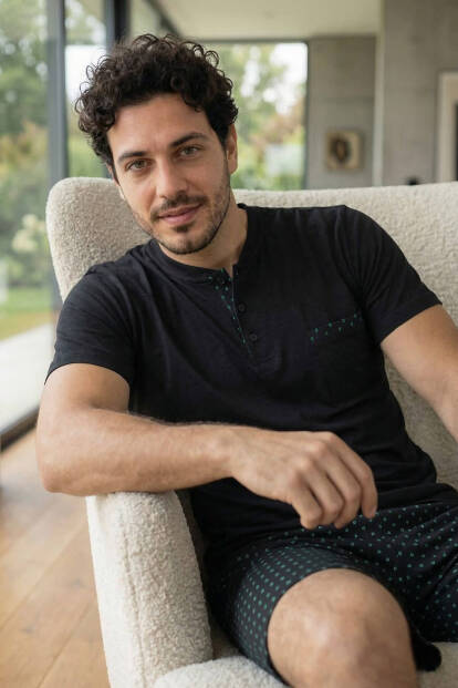 Midnight Black Şortlu Pat Detaylı Elegant Erkek Pijama Takımı - 5