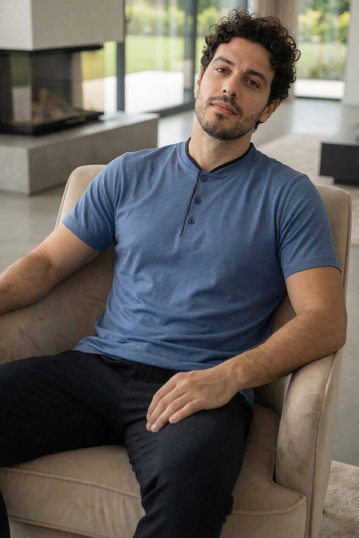 Midnight Steel Kısa Kollu Pat Detaylı Elegant Erkek Pijama Takımı - Pijamaevi