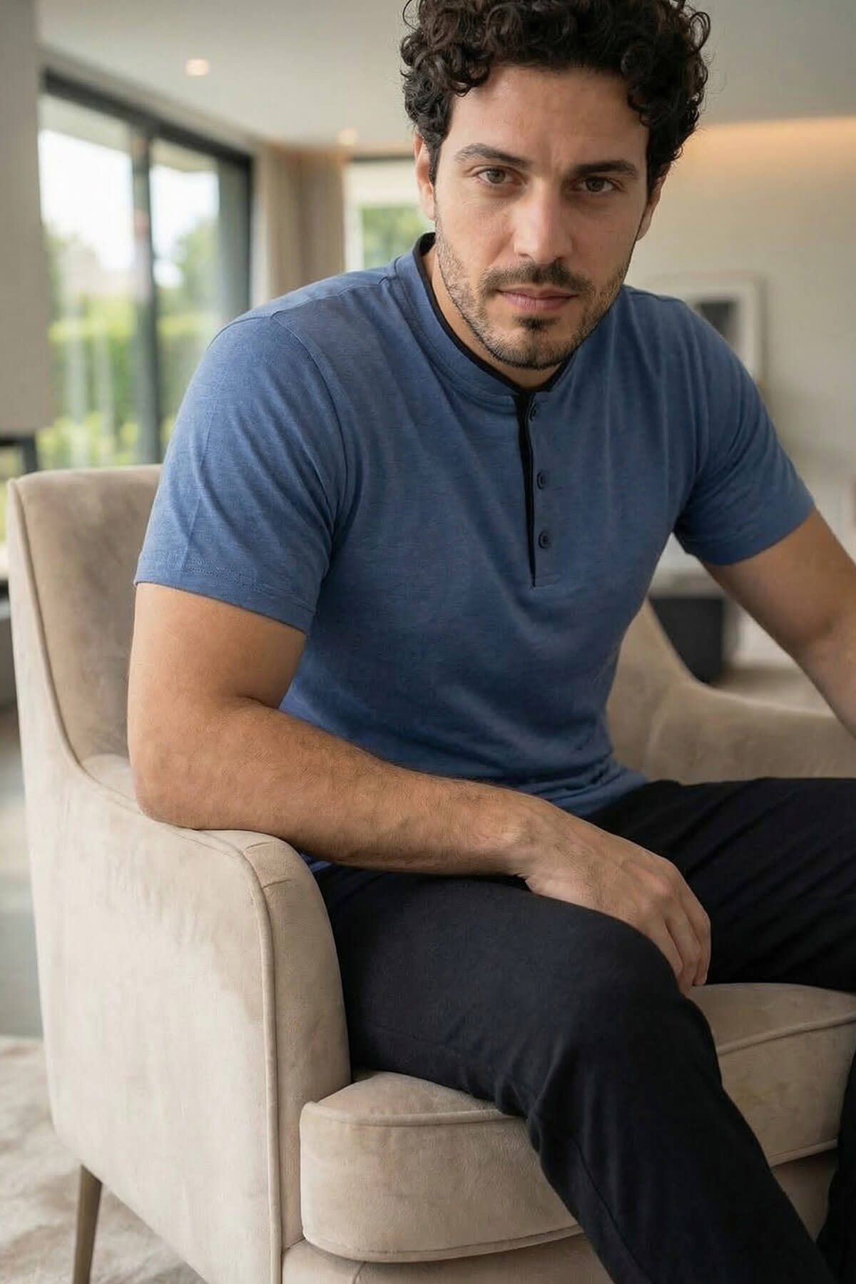 Midnight Steel Kısa Kollu Pat Detaylı Elegant Erkek Pijama Takımı - Pijamaevi (2)