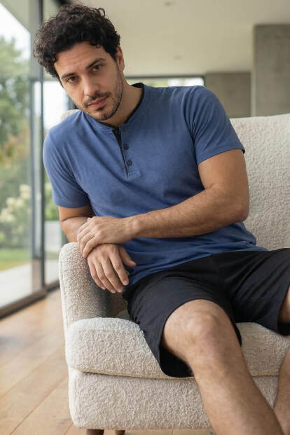 Midnight Steel Şortlu Pat Detaylı Elegant Erkek Pijama Takımı 