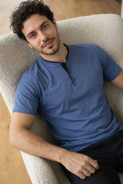 Midnight Steel Şortlu Pat Detaylı Elegant Erkek Pijama Takımı - 4