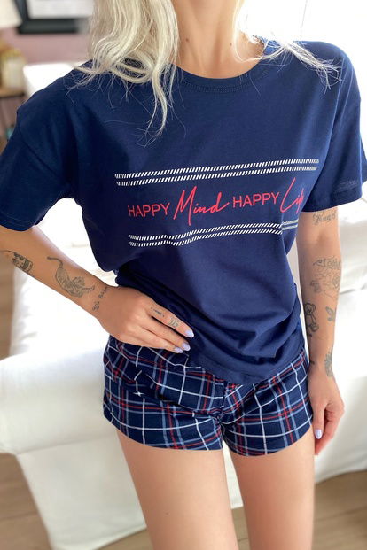 Mind Happy Baskılı Şortlu Kadın Pijama Takımı - 4