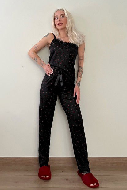 Mini Fleur Dantelli İp Askılı Örme Kadın Pijama Takımı - 5