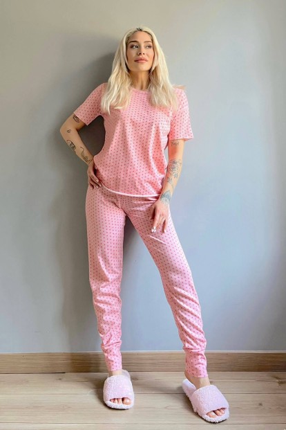Mini Heart Baskılı Kısa Kollu Kadın Pijama Takımı - 5