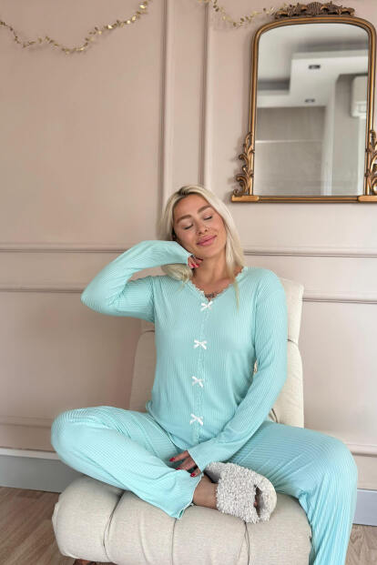 Mint Delicato Örme Uzun Kol Kadın Pijama Takımı - 3