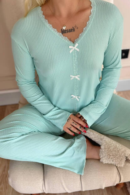 Mint Delicato Örme Uzun Kol Kadın Pijama Takımı - 4