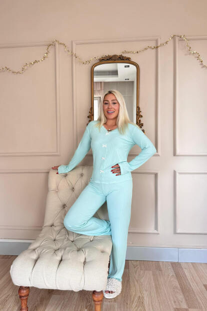 Mint Delicato Örme Uzun Kol Kadın Pijama Takımı - 5