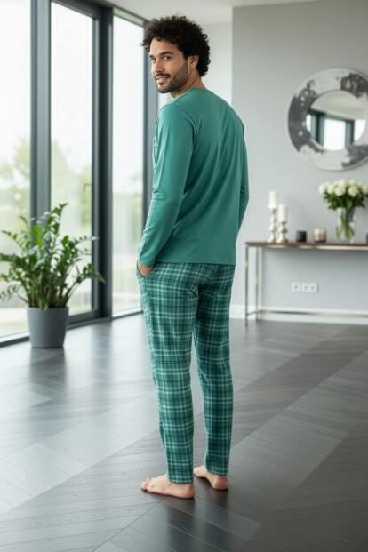 Mint Desenli Stylish Erkek Uzun Kol Pijama Takımı - 6
