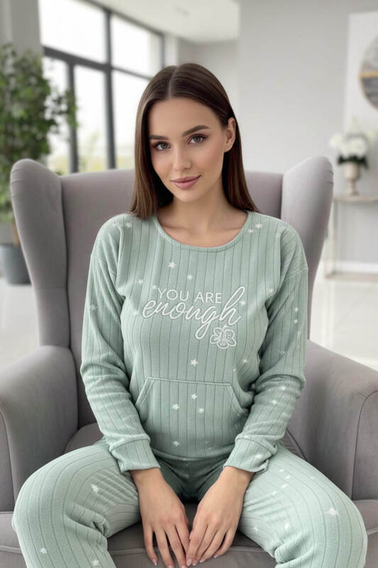 Mint Enough Desenli Kanguru Cepli Peluş Polar Pijama Takımı - Pijamaevi (2)