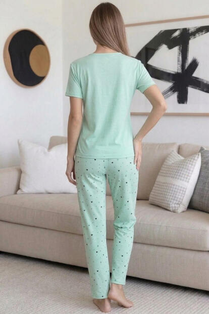 Mint Familia Desenli Bambu Kısa Kol Kadın Pijama Takımı - 7