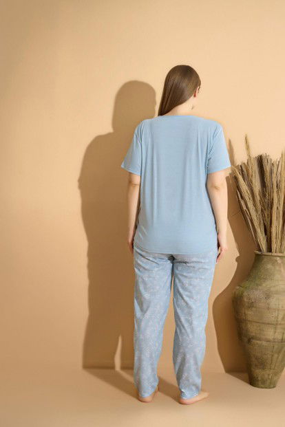 Mint Great Baskılı Kısa Kollu Büyük Beden Battal Pijama Takımı - 3