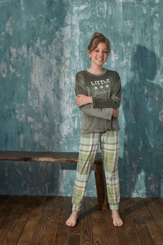 Mint Liitle Desenli Exclusive Kadife Kız Çocuk Pijama Takımı  - Pijamaevi (3)
