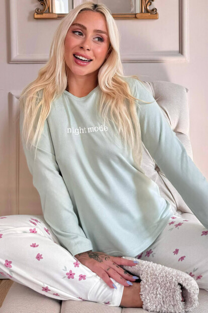Mint Mode Desenli Termal Kadın Pijama Takımı - 7
