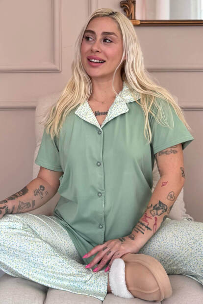 Mint Serenity Exclusive Önden Düğmeli Kadın Pijama Takımı 