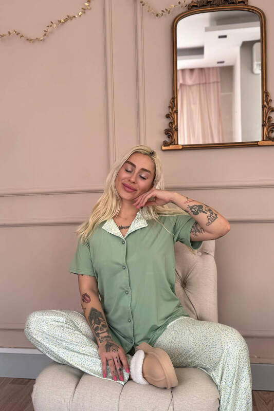 Mint Serenity Exclusive Önden Düğmeli Kadın Pijama Takımı - Pijamaevi (1)