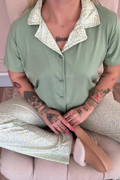 Mint Serenity Exclusive Önden Düğmeli Kadın Pijama Takımı - 4
