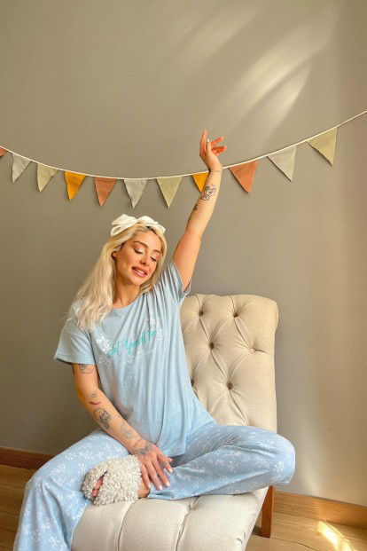 Mint Set Yourself Baskılı Kısa Kollu Kadın Pijama Takımı - 3