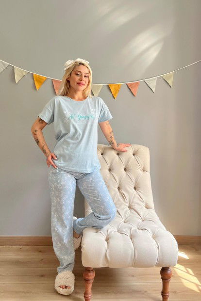 Mint Set Yourself Baskılı Kısa Kollu Kadın Pijama Takımı - 5