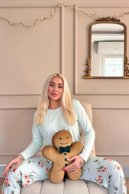 Mint Spring is My Life Çiçek Desenli Uzun Kollu Bambu Örme Kadın Pijama Takımı - Pijamaevi (2)