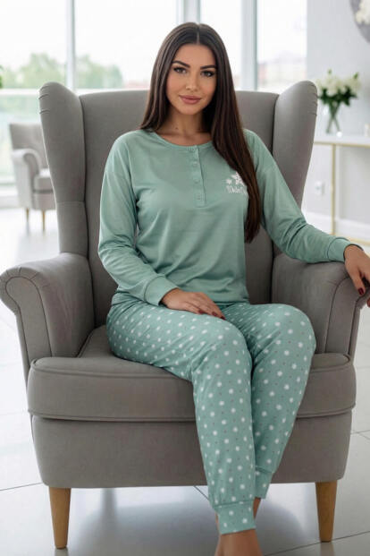 Mint Winter Dream Desenli Uzun Kollu Bambu Örme Kadın Pijama Takımı - 4
