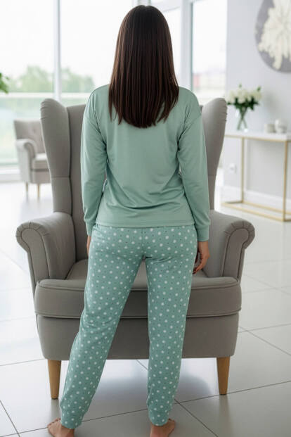 Mint Winter Dream Desenli Uzun Kollu Bambu Örme Kadın Pijama Takımı - 6