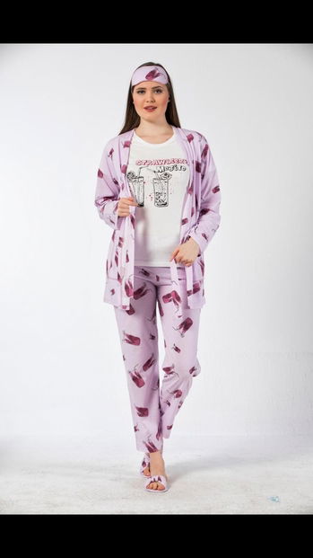 Mojito Desenli Sabahlıklı Pijama Takımı - 1