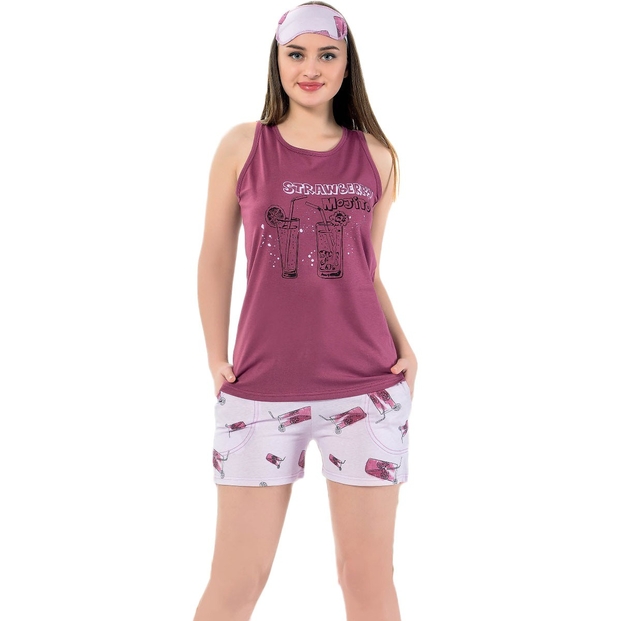 Mojito Desenli Şortlu Askılı Sıfır Kol Bayan Pijama Takımı - 1