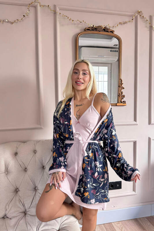 Mor Bough Desenli Termal Gecelik Sabahlıklı Kadın Pijama Takımı - Pijamaevi (3)