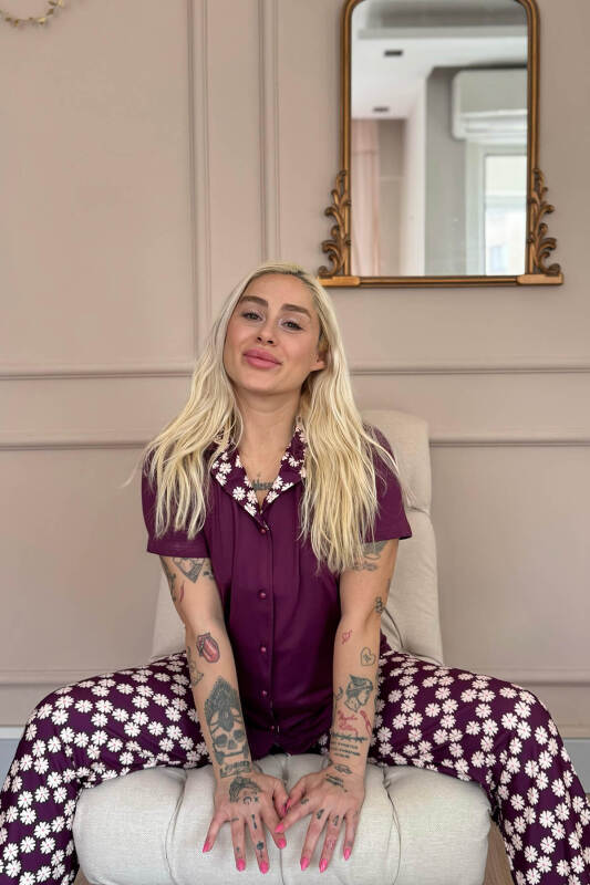 Mor Daisy Exclusive Önden Düğmeli Kadın Pijama Takım - Pijamaevi (3)