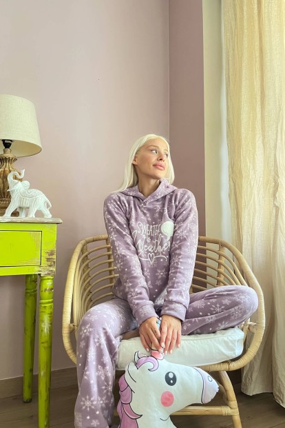Mor Sweater Desenli Peluş Polar Pijama Takımı - 4