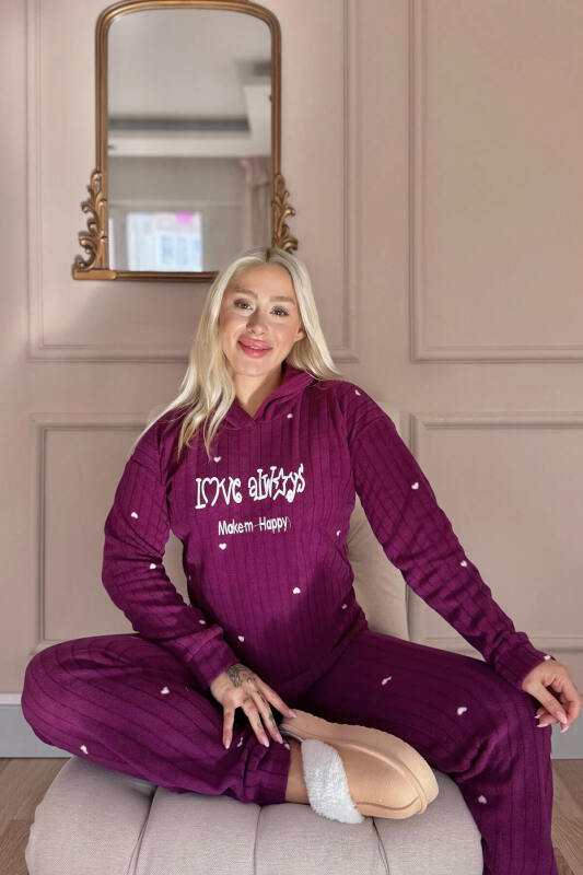 Mürdüm Always Desenli Kapşonlu Peluş Polar Pijama Takımı - Pijamaevi (1)