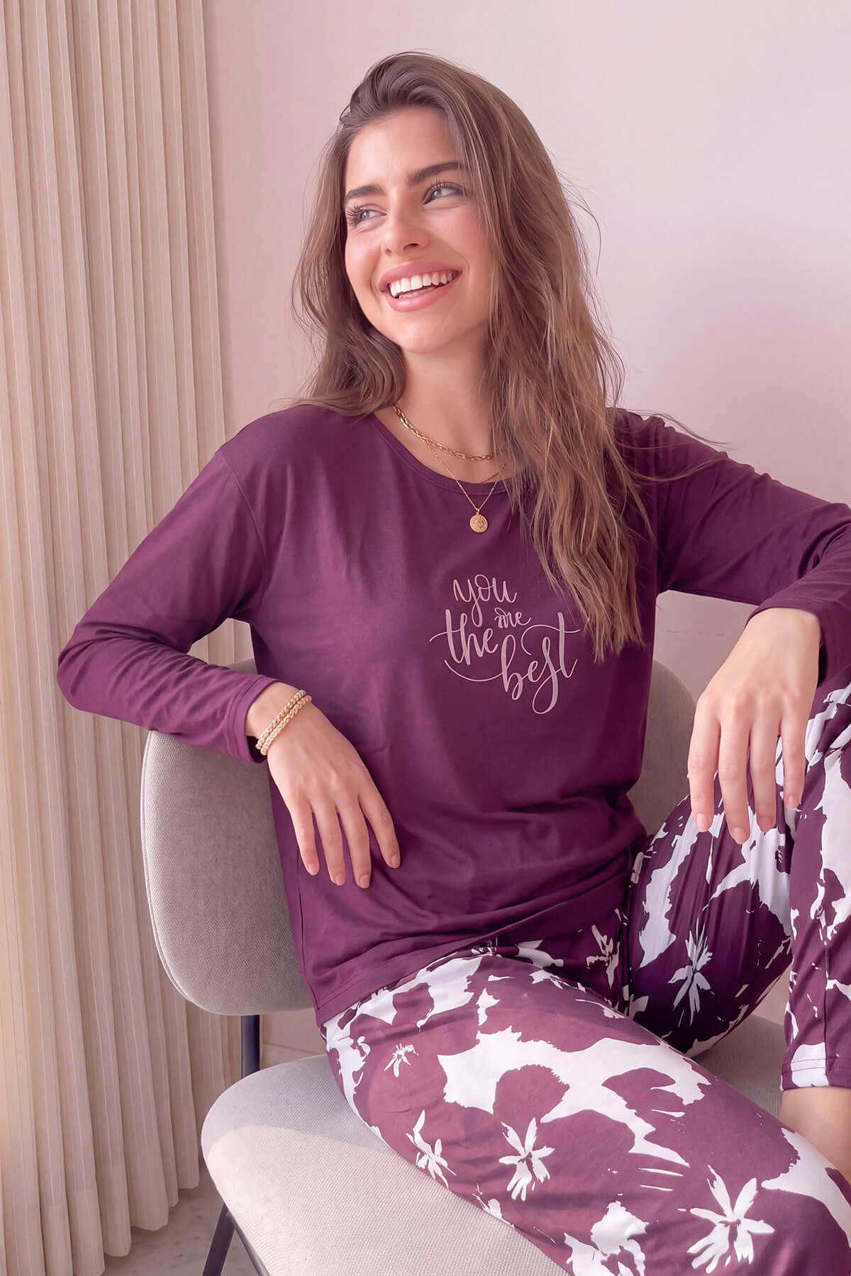 Mürdüm Best Desenli Bambu Uzun Kol Kadın Pijama Takımı - Pijamaevi (2)