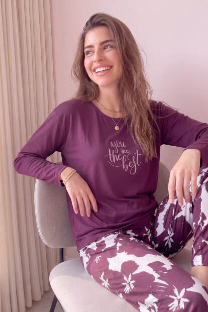 Mürdüm Best Desenli Bambu Uzun Kol Kadın Pijama Takımı - 3