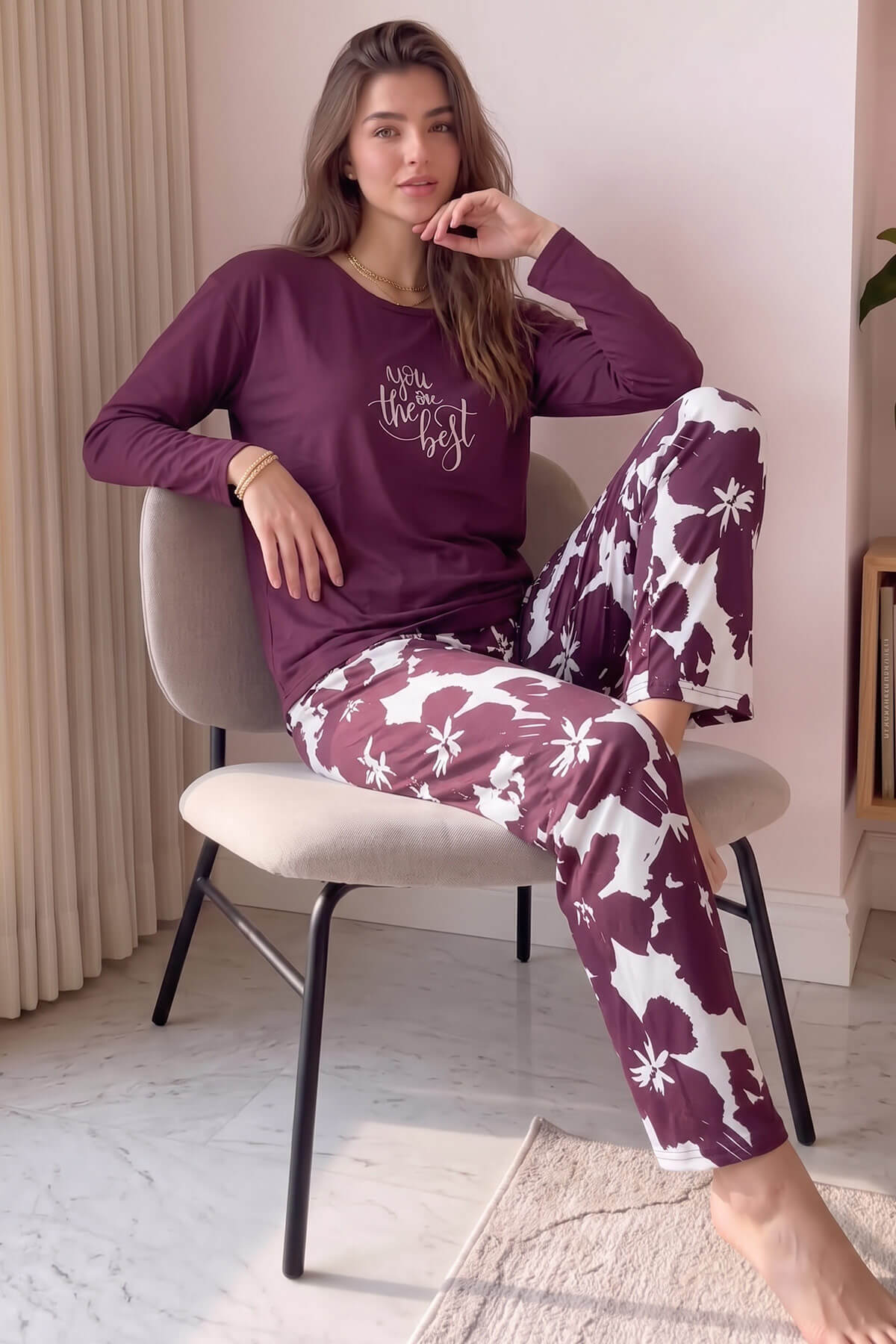 Mürdüm Best Desenli Bambu Uzun Kol Kadın Pijama Takımı - Pijamaevi (3)