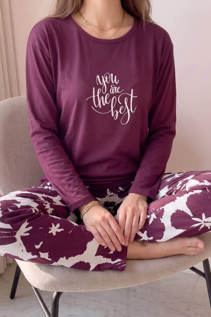Mürdüm Best Desenli Bambu Uzun Kol Kadın Pijama Takımı - 5